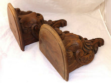 Load image into Gallery viewer, RARE Pair Huge 13&quot; Walnut Wood Carved Wall Console French Church Rococo Shell
