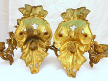 Load image into Gallery viewer, Rare Antique FRENCH Pair Gilded Bronze Wall Light Sconce Candlestick 19TH Church
