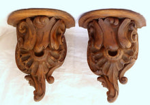 Load image into Gallery viewer, RARE Pair Huge 13&quot; Walnut Wood Carved Wall Console French Church Rococo Shell
