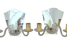 Load image into Gallery viewer, Antique Pair Italian Sconces Wall Light Murano Mirror 1930 Venitian Blown Glass
