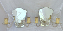 Load image into Gallery viewer, Antique Pair Italian Sconces Wall Light Murano Mirror 1930 Venitian Blown Glass
