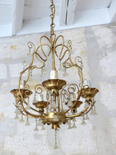 Load image into Gallery viewer, Vintage Chandelier Frosted Glass Drops Flowers Prisms Beads 1960 Italian Gilded
