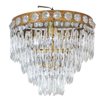 Load image into Gallery viewer, 1920 Gorgeous French Cut Crystal Prisms Brass Ceiling Empire Rare Chandelier
