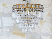 Load image into Gallery viewer, 1920 Gorgeous French Cut Crystal Prisms Brass Ceiling Empire Rare Chandelier
