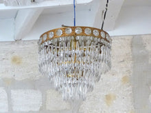 Load image into Gallery viewer, 1920 Gorgeous French Cut Crystal Prisms Brass Ceiling Empire Rare Chandelier
