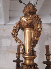 Load image into Gallery viewer, Gorgeous Antique Italian 6 Arms Gilded Carved Wood Chandelier Ceiling Late 1900
