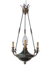 Load image into Gallery viewer, Antique French 3 Arms Ormolu Bronze Brass Tole Chandelier Ceiling Empire 19TH
