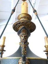 Load image into Gallery viewer, Antique French 3 Arms Ormolu Bronze Brass Tole Chandelier Ceiling Empire 19TH
