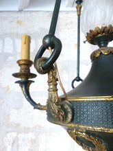 Load image into Gallery viewer, Antique French 3 Arms Ormolu Bronze Brass Tole Chandelier Ceiling Empire 19TH
