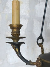 Load image into Gallery viewer, Antique French 3 Arms Ormolu Bronze Brass Tole Chandelier Ceiling Empire 19TH
