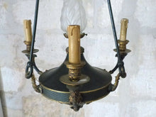 Load image into Gallery viewer, Antique French 3 Arms Ormolu Bronze Brass Tole Chandelier Ceiling Empire 19TH
