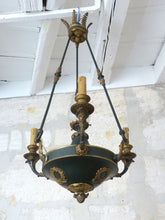 Load image into Gallery viewer, Antique French 3 Arms Ormolu Bronze Brass Tole Chandelier Ceiling Empire 19TH
