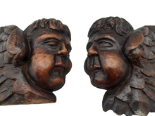 Load image into Gallery viewer, 17TH Antique PAIR French Carved Cherub Angel Head Walnut Wood Ornament Wings #1
