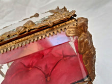 Load image into Gallery viewer, RARE Antique French Jewelry Box Thick Beveled Glass Cariatid Angel Music Theme
