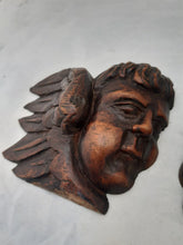 Load image into Gallery viewer, 17TH Antique PAIR French Carved Cherub Angel Head Walnut Wood Ornament Wings #1
