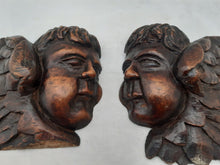 Load image into Gallery viewer, 17TH Antique PAIR French Carved Cherub Angel Head Walnut Wood Ornament Wings #1
