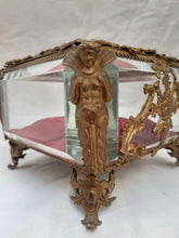 Load image into Gallery viewer, RARE Antique French Jewelry Box Thick Beveled Glass Cariatid Angel Music Theme
