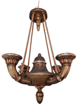 Load image into Gallery viewer, Antique French 4 Arms Rare Gilded Curved Wood Chandelier Ceiling Empire Pine
