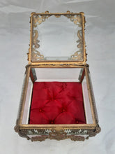 Load image into Gallery viewer, RARE Antique French Jewelry Box Thick Beveled Glass Cariatid Angel Music Theme
