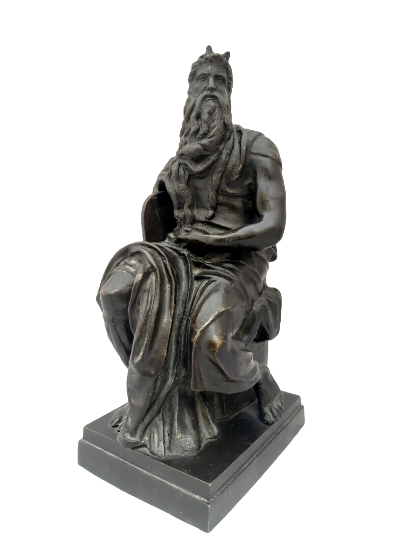 19TH Antique Decorative Figure of Moses French Bronze Statue After Michelangelo