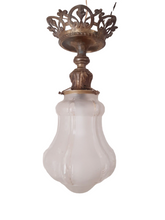 Load image into Gallery viewer, Gorgeous French Hall Lantern 1900 Chandelier Ceiling Gilded Bronze Curved Glass
