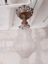 Load image into Gallery viewer, Gorgeous French Hall Lantern 1900 Chandelier Ceiling Gilded Bronze Curved Glass
