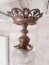 Load image into Gallery viewer, Gorgeous French Hall Lantern 1900 Chandelier Ceiling Gilded Bronze Curved Glass
