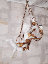 Load image into Gallery viewer, Gorgeous Italian Mid-Century Gilt Iron Cherub Floral Chandelier Ceiling 2 lights
