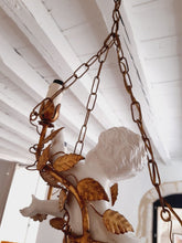 Load image into Gallery viewer, Gorgeous Italian Mid-Century Gilt Iron Cherub Floral Chandelier Ceiling 2 lights
