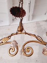 Load image into Gallery viewer, Excpt. XL Italian Mid-Century Gilt Iron Cherub Floral Chandelier Ceiling 10light
