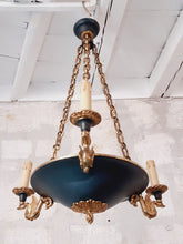 Load image into Gallery viewer, Vintage French 3 Arms Ormolu Bronze Tole Chandelier Ceiling Empire Swans L. GAU
