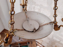 Load image into Gallery viewer, Vintage French 3 Arms Ormolu Bronze Tole Chandelier Ceiling Empire Swans L. GAU
