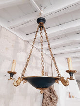 Load image into Gallery viewer, Vintage French 3 Arms Ormolu Bronze Tole Chandelier Ceiling Empire Swans L. GAU
