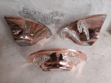 Load image into Gallery viewer, Antique Set 2x Anglewall 1x Wall Light Sconce ART DECO Glass &amp; Copper metal 1930
