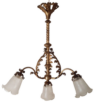 Load image into Gallery viewer, French Gilded Bronze Louis XV Rococo Chandelier 4 fires Shades signed Late 19TH
