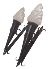 Load image into Gallery viewer, Pair French Wall Light Torch Gothic Castle Iron 1930 Medieval - LYS Flowers
