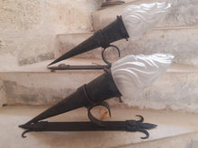 Load image into Gallery viewer, Pair French Wall Light Torch Gothic Castle Iron 1930 Medieval - LYS Flowers
