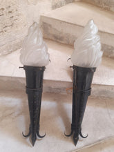 Load image into Gallery viewer, Pair French Wall Light Torch Gothic Castle Iron 1930 Medieval - LYS Flowers
