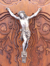 Load image into Gallery viewer, Antique French Crucifix Wood Plaque Religious Cross Frame RARE 19th Jesus
