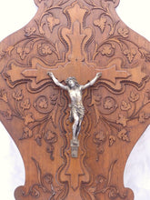 Load image into Gallery viewer, Antique French Crucifix Wood Plaque Religious Cross Frame RARE 19th Jesus
