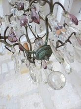 Load image into Gallery viewer, 19TH French Antique Crystal Prisms Plaques Drops Cage Chandelier Purple Brass
