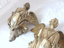 Load image into Gallery viewer, 19TH PAIR Antique Religious Winged Angel Putti Statue Silverplate Bronze 9&quot; RARE
