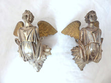 Load image into Gallery viewer, 19TH PAIR Antique Religious RARE Winged Angel Putti Statue Silverplate Bronze 9&quot;
