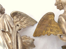 Load image into Gallery viewer, 19TH PAIR Antique Religious Winged Angel Putti Statue Silverplate Bronze 9&quot; RARE
