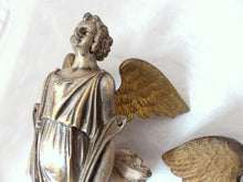 Load image into Gallery viewer, 19TH PAIR Antique Religious RARE Winged Angel Putti Statue Silverplate Bronze 9&quot;
