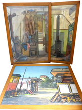 Load image into Gallery viewer, 1900 Set 3x Antique Painting Theme Gypsy Trailers Signed Veuillet 26x19&quot; Framed
