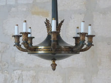 Load image into Gallery viewer, HUGE Antique French 8 Arms Ormolu Bronze Tole Chandelier Ceiling Empire 19TH
