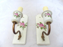 Load image into Gallery viewer, Vintage Porcelain de PARIS - Plaque French Wall Light Sconce RARE Brass 1950
