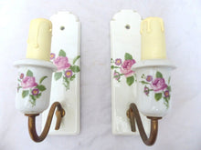 Load image into Gallery viewer, Vintage Porcelain de PARIS - Plaque French Wall Light Sconce RARE Brass 1950
