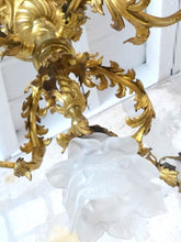 Load image into Gallery viewer, Excpt Large French Gilded Bronze Louis XV Rococo Chandelier 5 fires Shades 19TH
